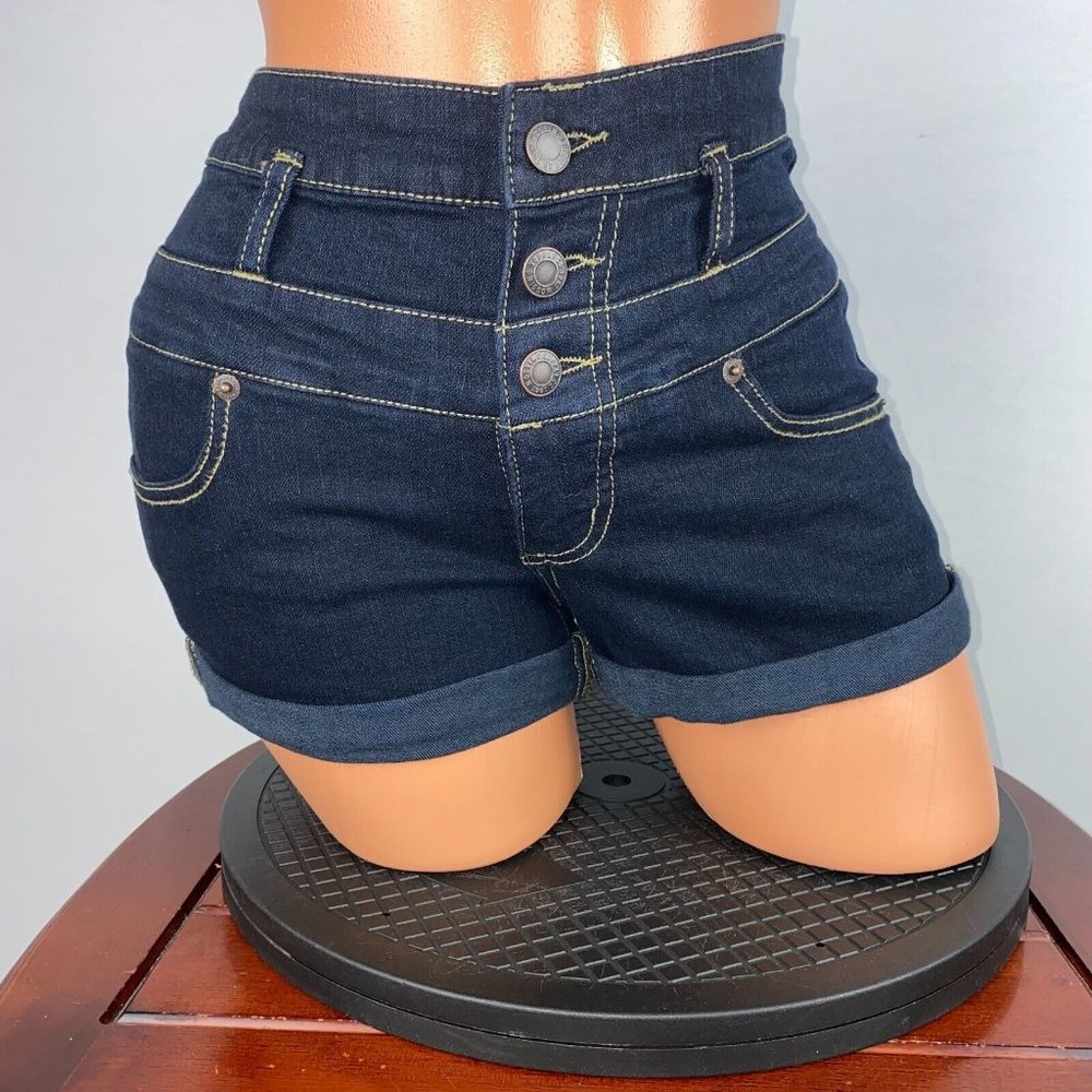 Mossimo Supply Co 4 / 27 Button Fly Zippered Cuffed Denim Dark Wash Shorts